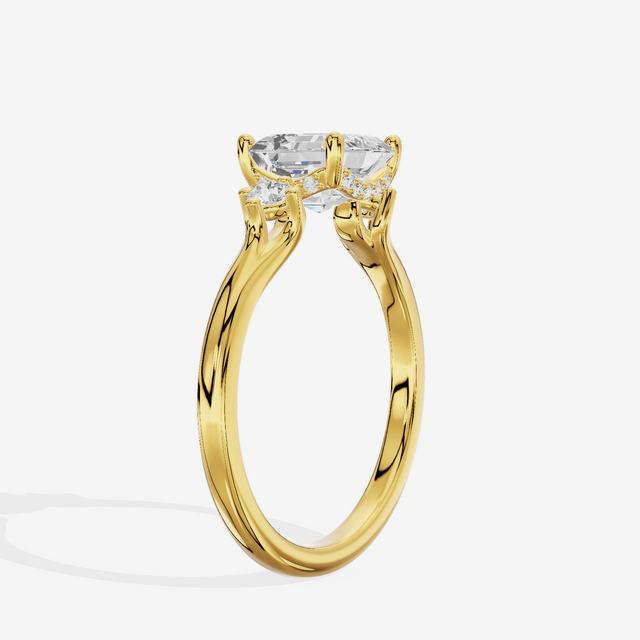 Sincere Three Stone Asscher Engagement Ring (1/6 ct. tw.) in 18K Yellow Gold
