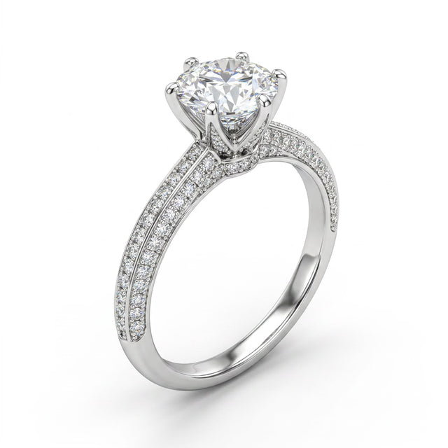 Solitaire Pavé Round Engagement Ring (1.07 ct. tw.) in 18K White Gold