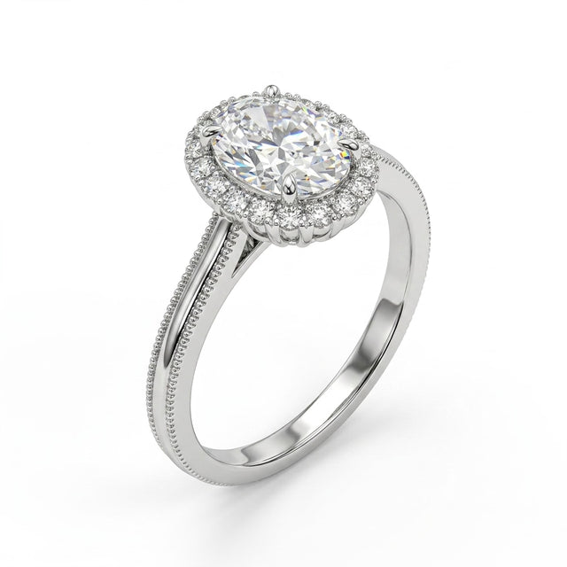 Halo Vintage Milgrain Oval Engagement Ring (1.41 ct. tw.) in 18K White Gold