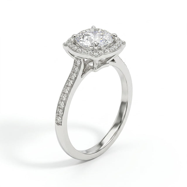 Halo Pavé Round Engagement Ring (1.07 ct. tw.) in 18K White Gold