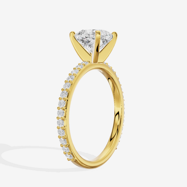 Petite Trellise Cushion Engagement Ring with Side Stones (1/3 ct. tw.) in 18K Yellow Gold