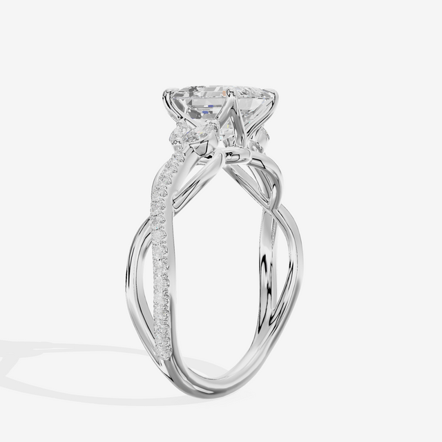 Lustrous Vowsae Asscher Engagement Ring with Side Stones (1/5 ct. tw.) in Platinum