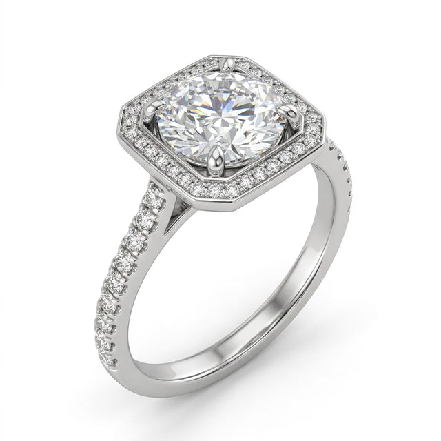 Halo Pavé Round Engagement Ring (1.18 ct. tw.) in 18K White Gold