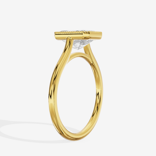 Modern Coeurine 1.5mm Radiant Bezel Engagement Ring in 14K Yellow Gold