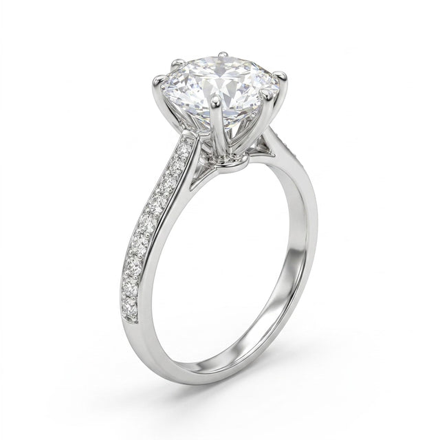 Tall Cathedral Solitaire Pavé Round Engagement Ring (3 ct. tw.) in Platinum