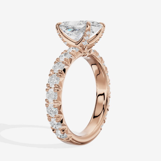 Crowned Sincere Radiant Engagement Ring with Side Stones (3/4 ct. tw.) in 14K Rose Gold