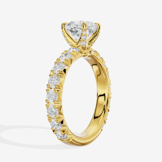 Crowned Sincere Cushion Engagement Ring with Side Stones (3/4 ct. tw.) in 14K Yellow Gold