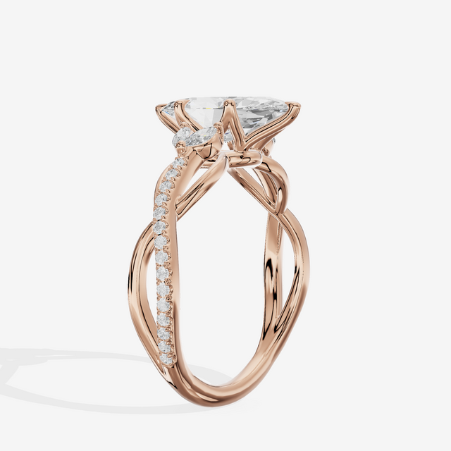 Lustrous Vowsae Marquise Engagement Ring with Side Stones (1/5 ct. tw.) in 18K Rose Gold