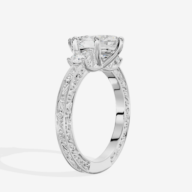 Triade Engraved Pear Three Stone Engagement Ring (1/3 ct. tw.) in 18K White Gold