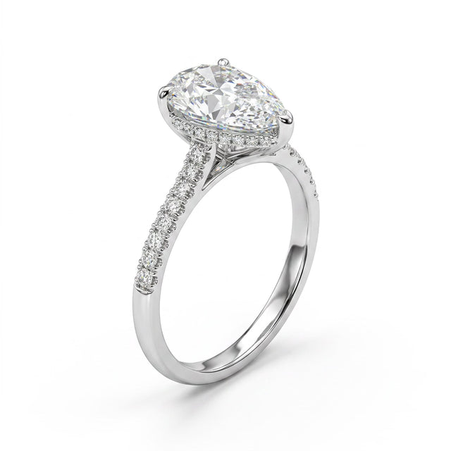Cathedral Hidden Halo Pavé Pear Engagement Ring (3.07 ct. tw.) in 18K White Gold