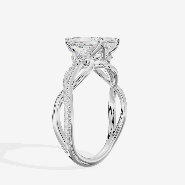 Lustrous Vowsae Radiant Engagement Ring with Side Stones (1/5 ct. tw.) in 14K White Gold