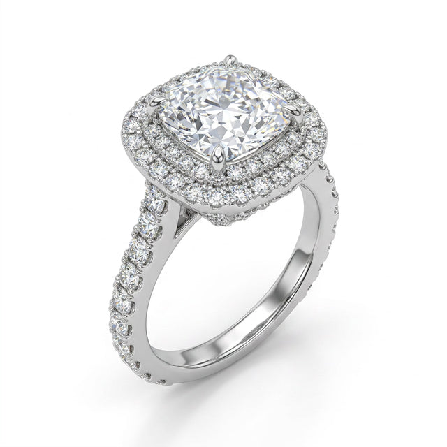 Cathedral Halo Pavé Cushion Engagement Ring (3.01 ct. tw.) in 18K White Gold