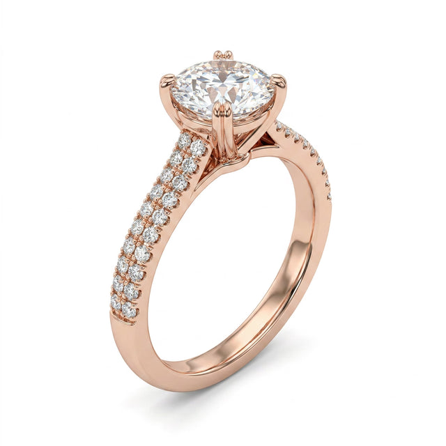 Solitaire Pavé Round Engagement Ring (3.03 ct. tw.) in 18K Rose Gold