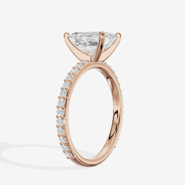 Petite Trellise Emerald Engagement Ring with Side Stones (1/3 ct. tw.) in 18K Rose Gold