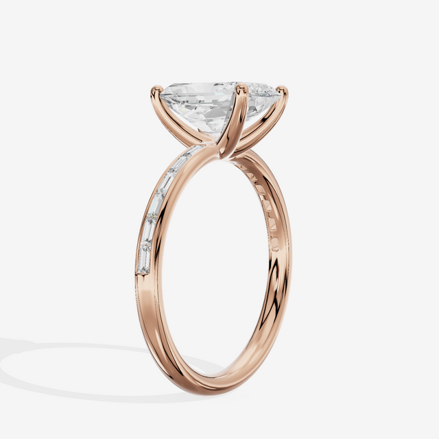 Tender Sincere Radiant Engagement Ring with Side Stones (1/6 ct. tw.) in 18K Rose Gold