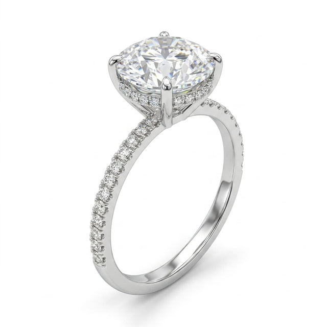 Tall Cathedral Hidden Halo Pavé Round Engagement Ring (2.09 ct. tw.) in 18K White Gold
