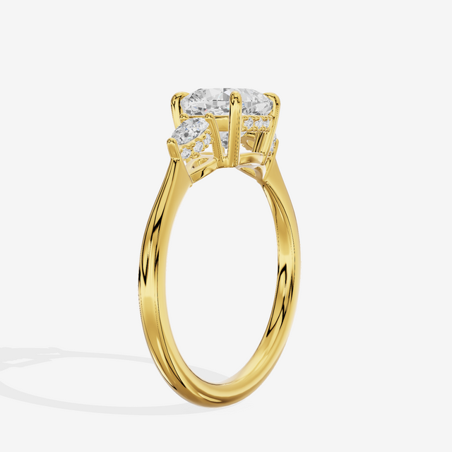 Petite Vowsae Three Stone Cushion Engagement Ring (1/4 ct. tw.) in 14K Yellow Gold