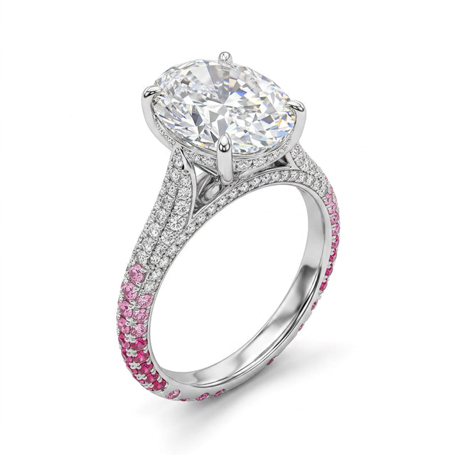 Cathedral Solitaire Pavé Oval Engagement Ring (5.03 ct. tw.) in 18K White Gold