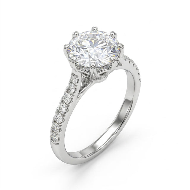 Solitaire Pavé Round Engagement Ring (1.08 ct. tw.) in 18K White Gold