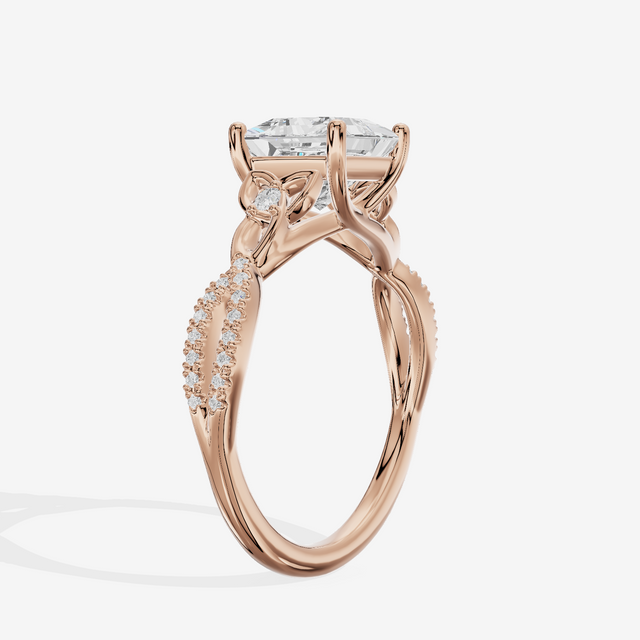Luxe Sincere Princess Engagement Ring with Side Stones (1/10 ct. tw.) in 14K Rose Gold