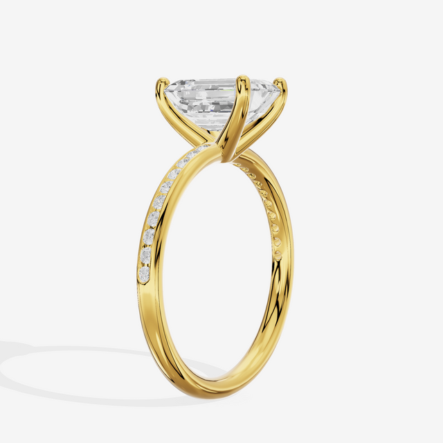 Classic Trellise Emerald Engagement Ring with Side Stones (1/8 ct. tw.) in 14K Yellow Gold