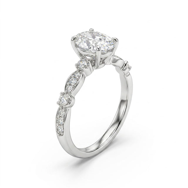 Cathedral Solitaire Pavé Oval Engagement Ring (1.05 ct. tw.) in 18K White Gold