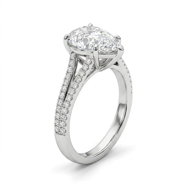 Solitaire Pavé Pear Engagement Ring (5.02 ct. tw.) in 18K White Gold