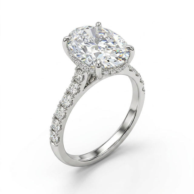 Hidden Halo Pavé Oval Engagement Ring (5.05 ct. tw.) in Platinum