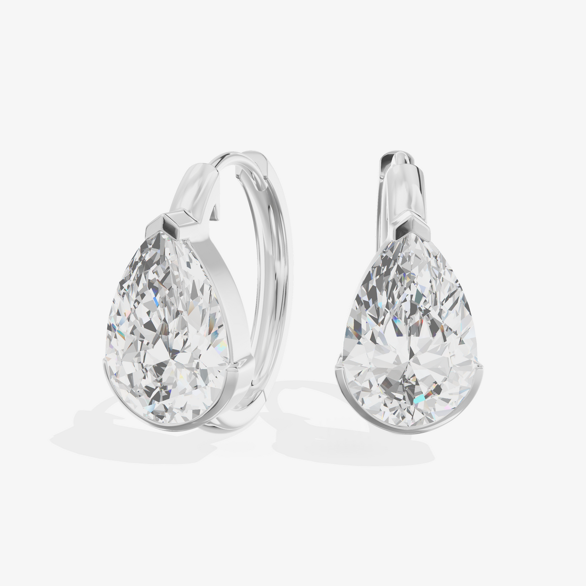 Pear Drop Huggie Hoop Earrings (1.03 ct.) in 18K White Gold