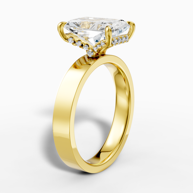 14K yellow gold 4-carat radiant cut hidden halo lab-grown diamond ring