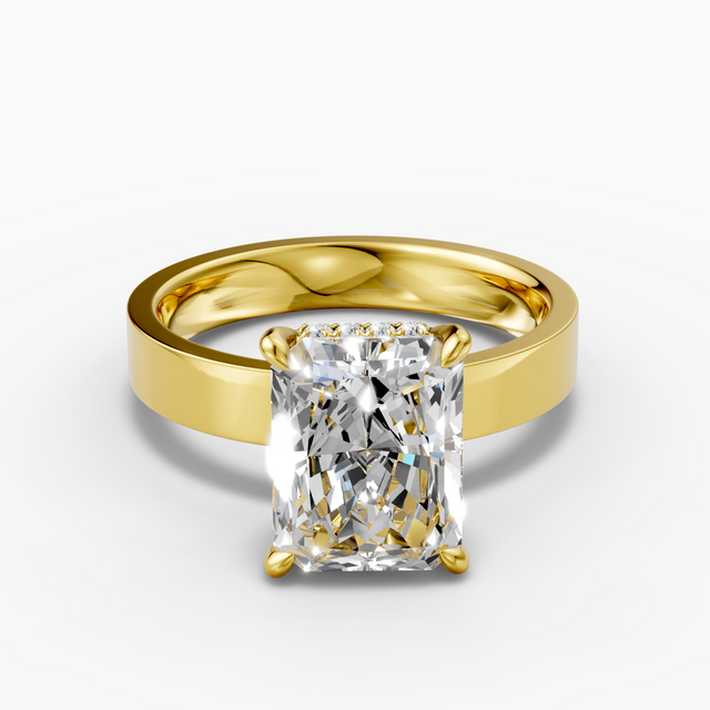 14K yellow gold 4-carat radiant cut hidden halo lab-grown diamond ring