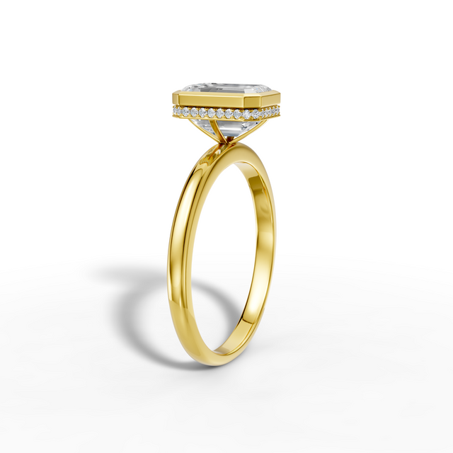 14K Yellow Gold 3.06 Carat Emerald Cut Lab-Grown Diamond E VS1 Halo Ring