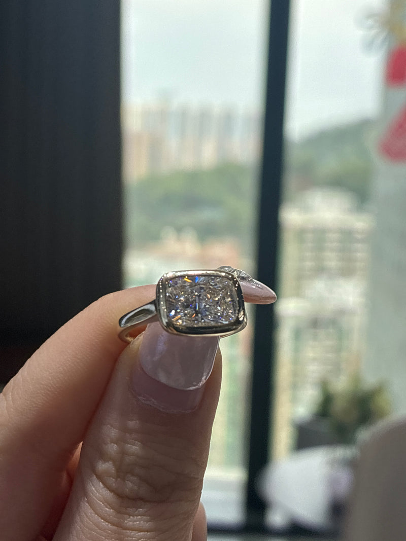 For AnDrea 14k gold E/vs1 3.02carat east west radiant cut bezel ring