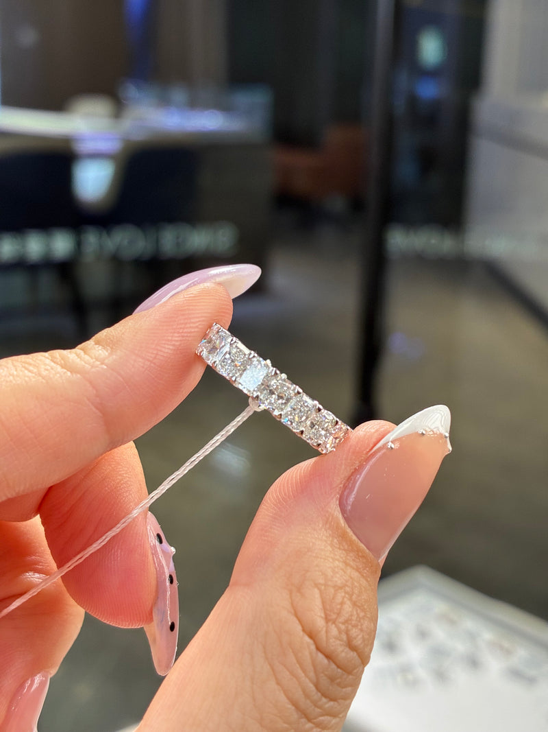 For Deliza, deposit for radiant half eternity, each stone .20ct, DE/VS-VVS, in 14k white gold