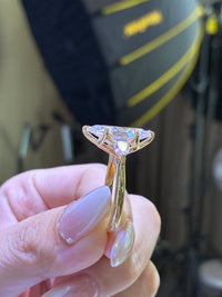 For Cloey, 5.8ct Marquise three stone lab Diamond Ring, E/VS1, 18k yellow gold