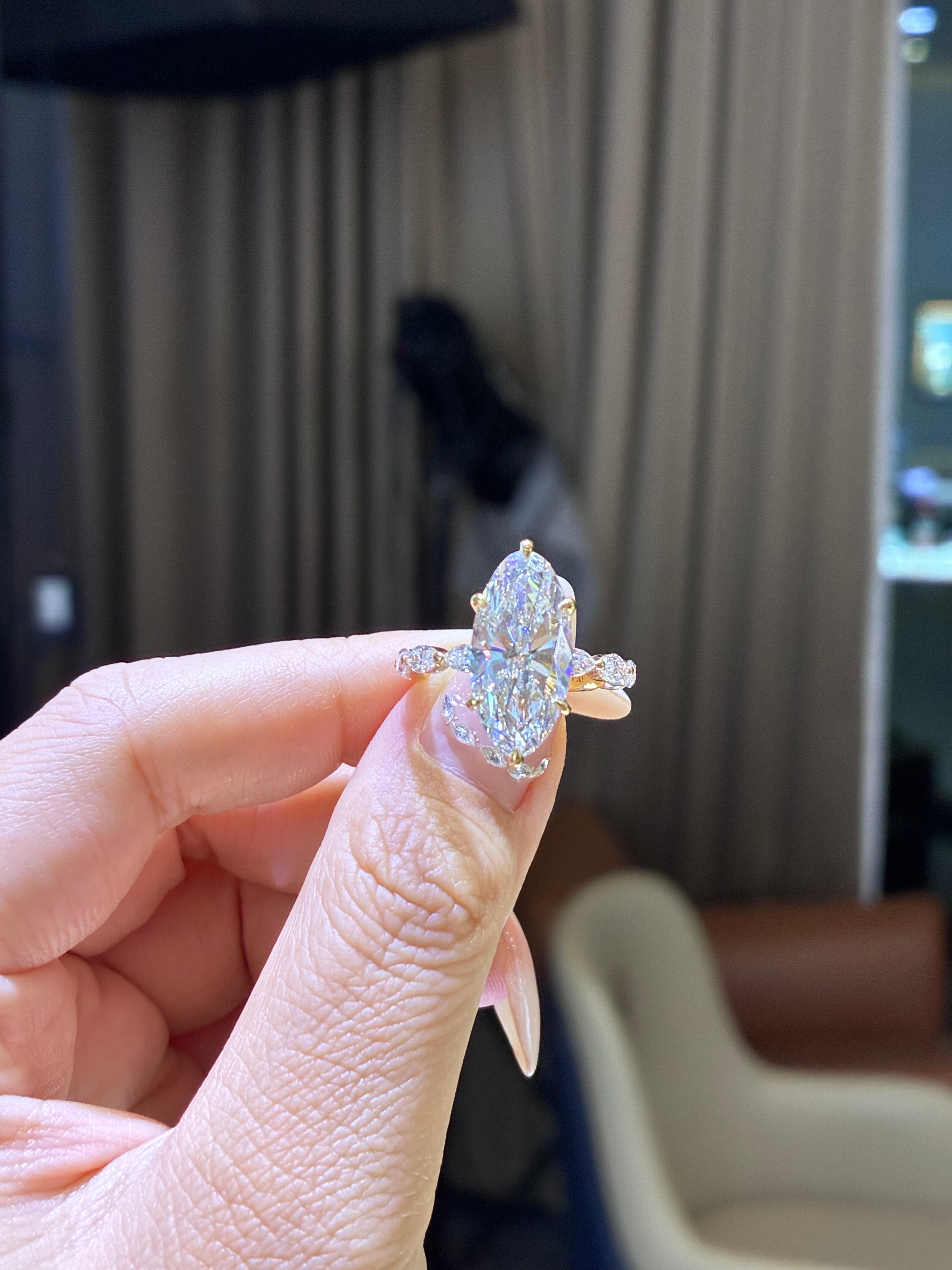 Final payment for Roderique, 5.02ct Moval + 1.062ct marquise sidestones lab Diamond Ring, 14k white gold