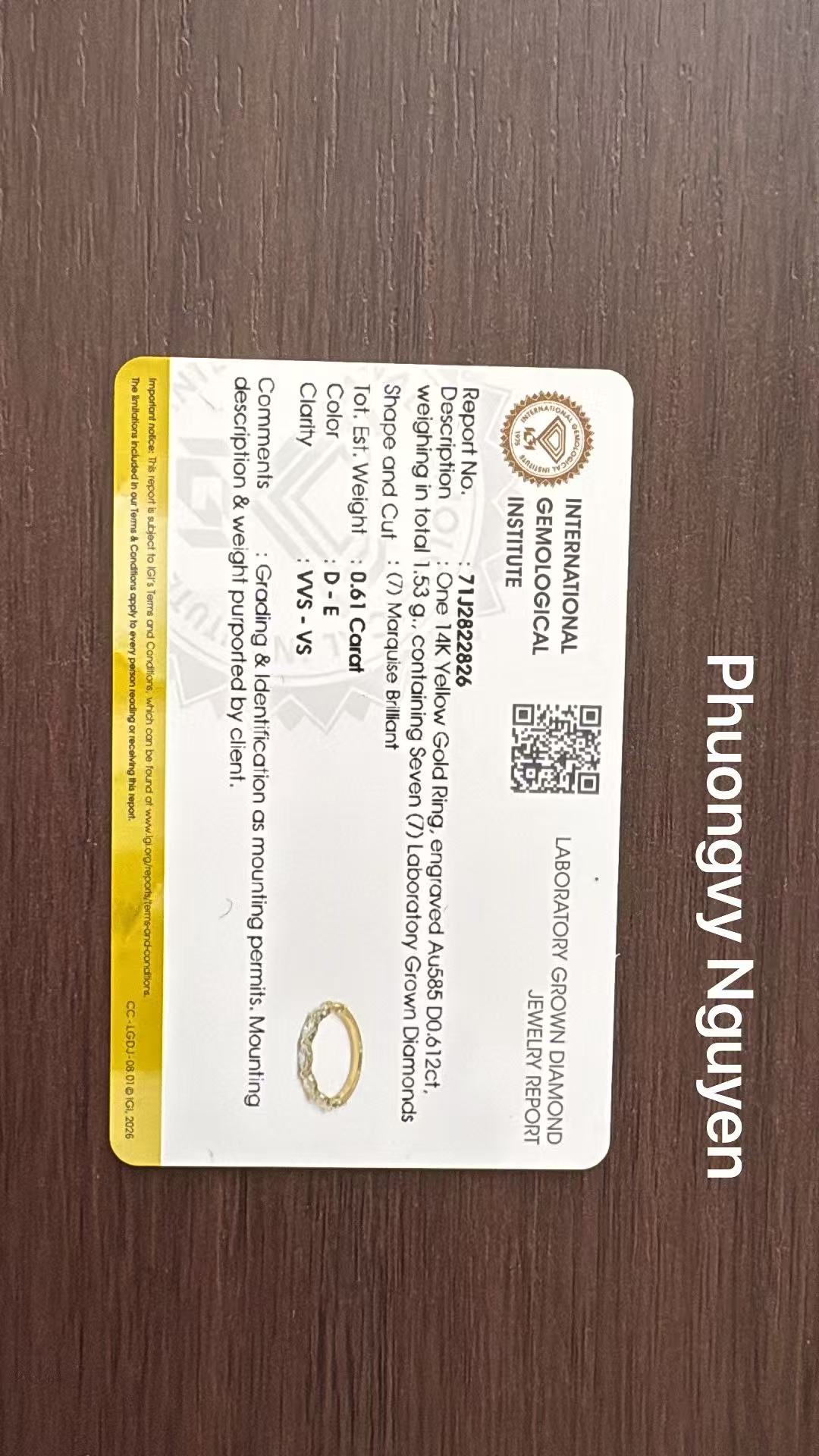 Remaining balance for Phuongvy 14k yellow gold band with 0.60ct marquis diamond on DE/vvs vs