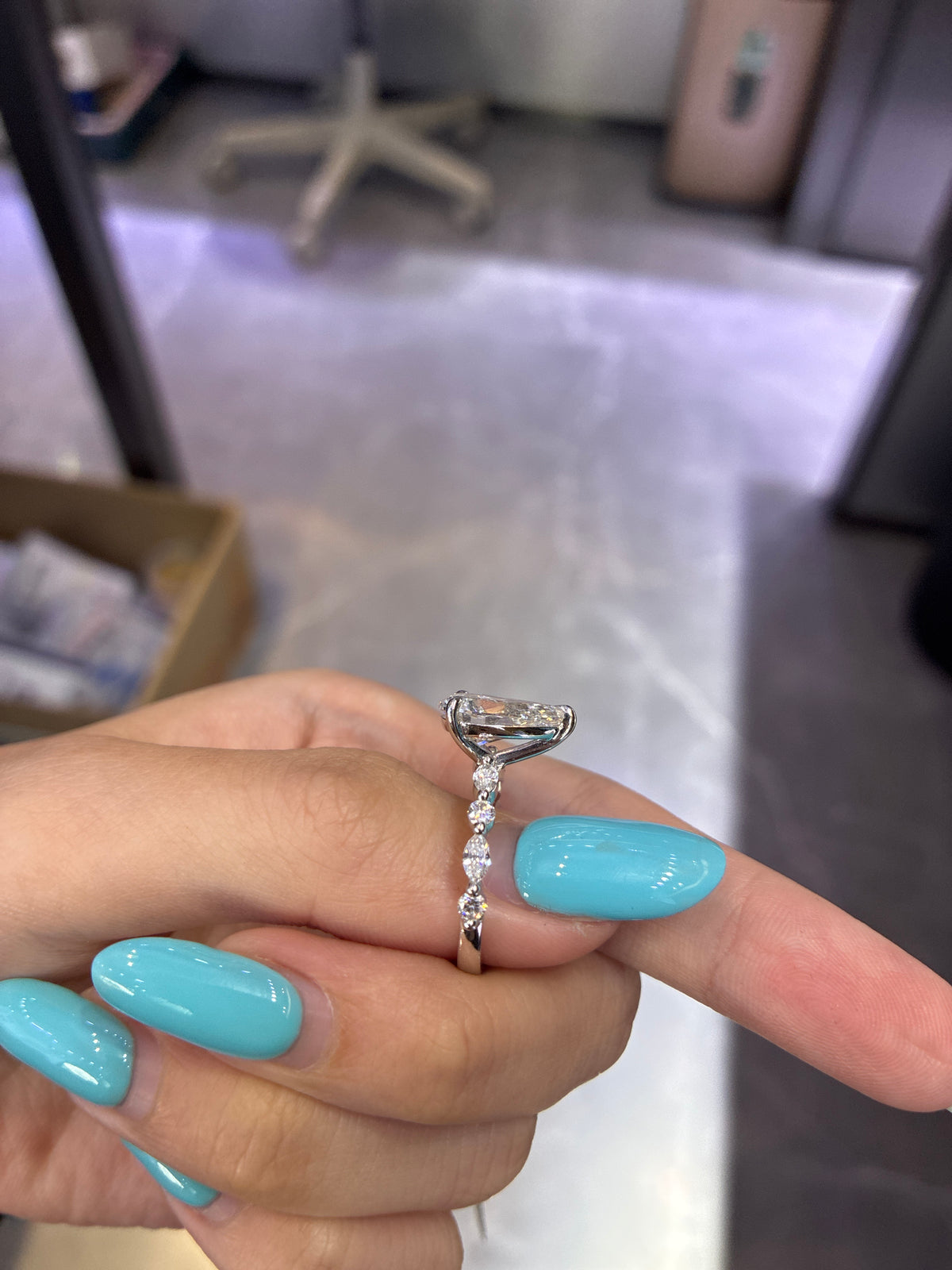 For Soulandmental 14K white gold 2.88ct pear with 0.588 marquise side stones