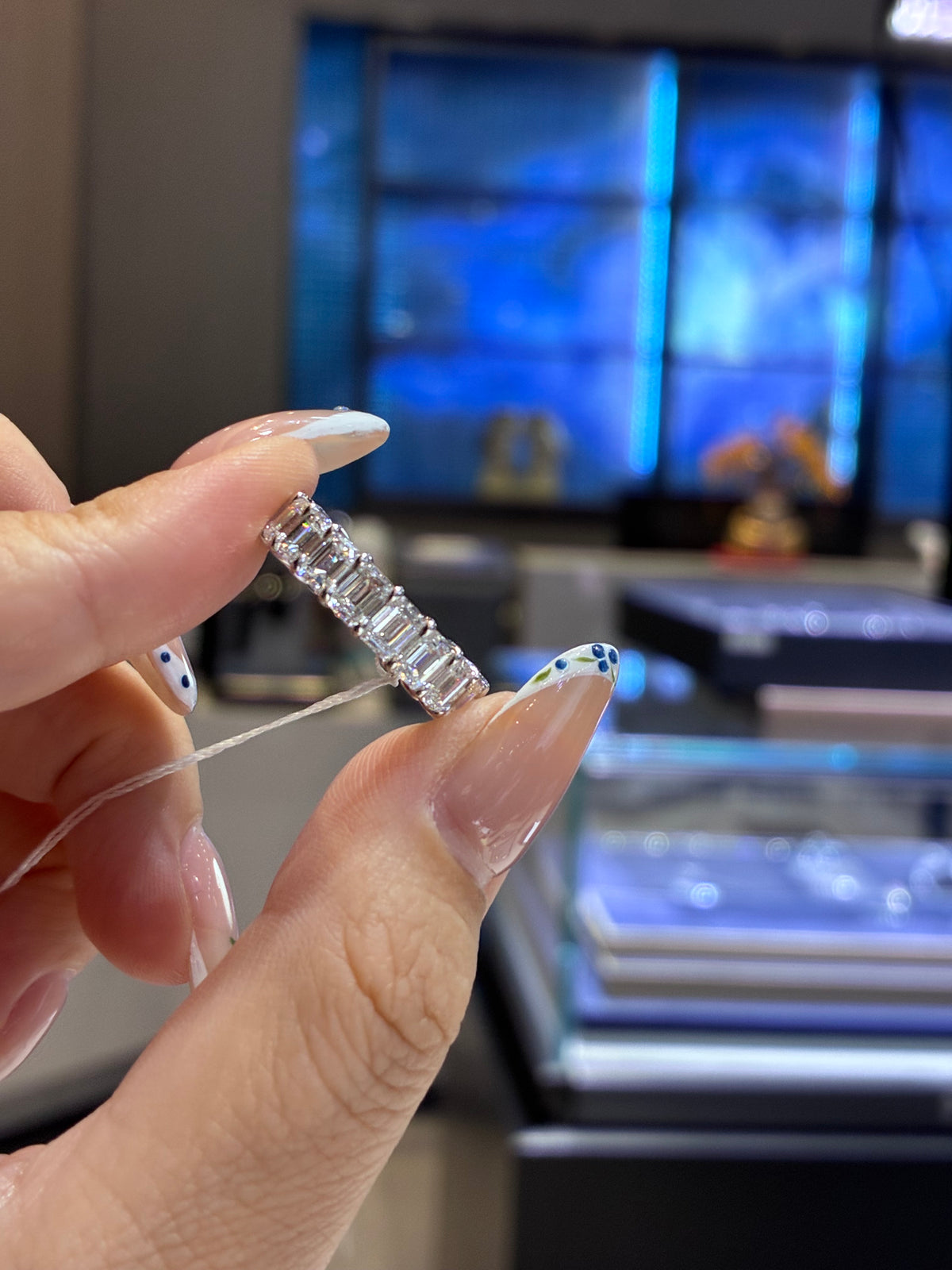 For Sowda, 5.899ct Emeral Full eternity band, In 18k white gold