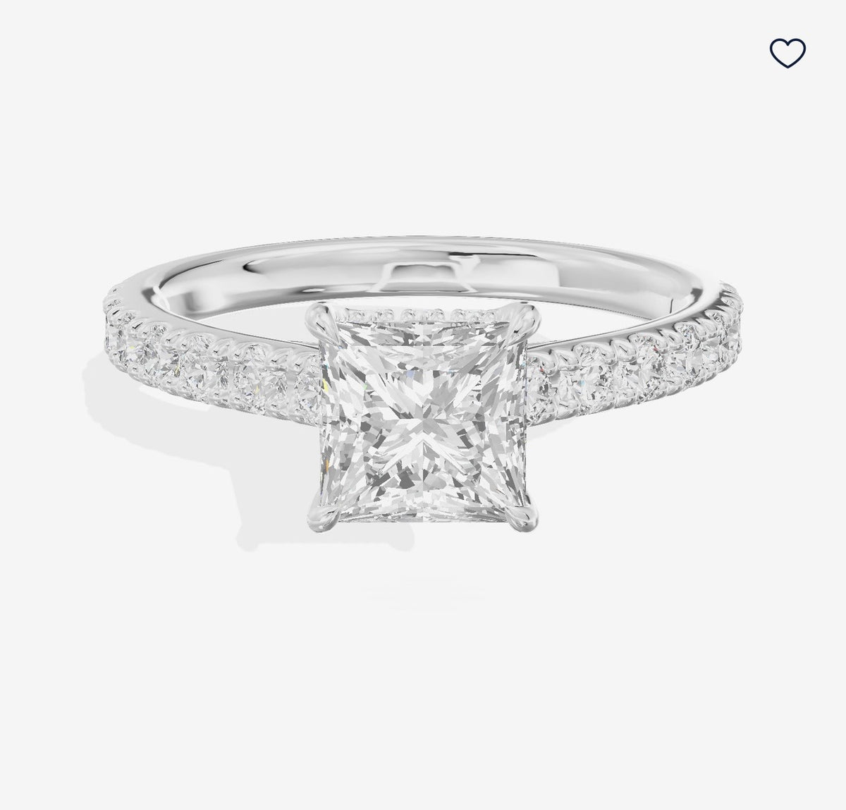 Stone setting service for Christie’s 14K white gold ring setting with 0.50 ct. total weight of side stones, designed to fit a 1.47 ct. princess-cut center stone measuring 6.23 × 6.16 × 4.51 mm.
