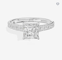 Stone setting service for Christie’s 14K white gold ring setting with 0.50 ct. total weight of side stones, designed to fit a 1.47 ct. princess-cut center stone measuring 6.23 × 6.16 × 4.51 mm.