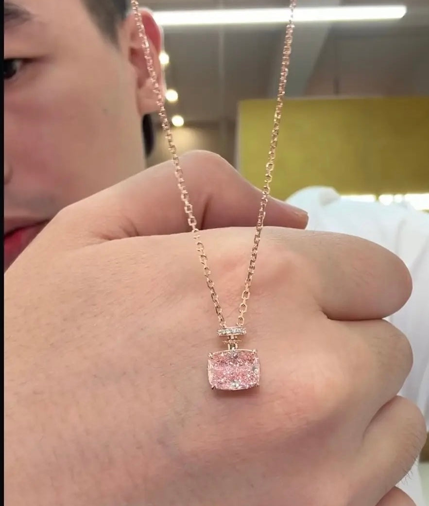 For Jazzy, deposit for 2ct Pink Elongated Cushion Perfume Bottle Necklace, in 14k yellow gold, 45cm length