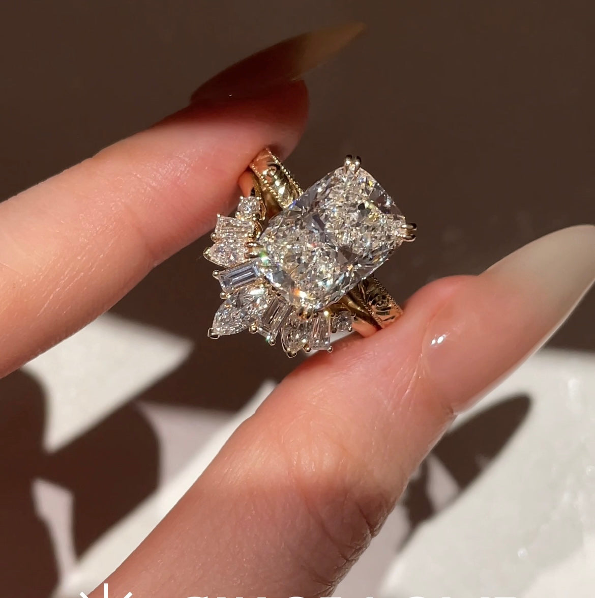 For Erin Bell, deposit for Matching Wedding band, total 0.8ct in 14K yellow gold, DE/VS-VVS( stack with 5ct Emerald Trilogy Engagement Ring)