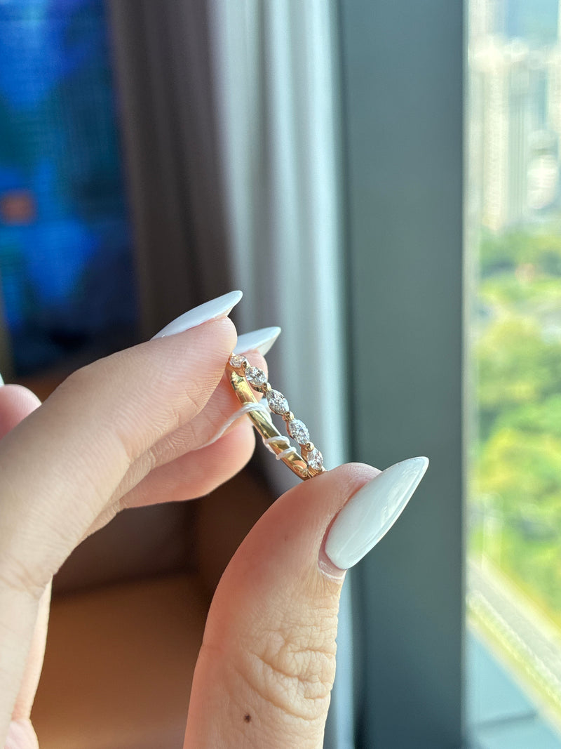 For Jennifer 14K solid yellow gold with 0.415ct marquise bubble band(ready to ship)