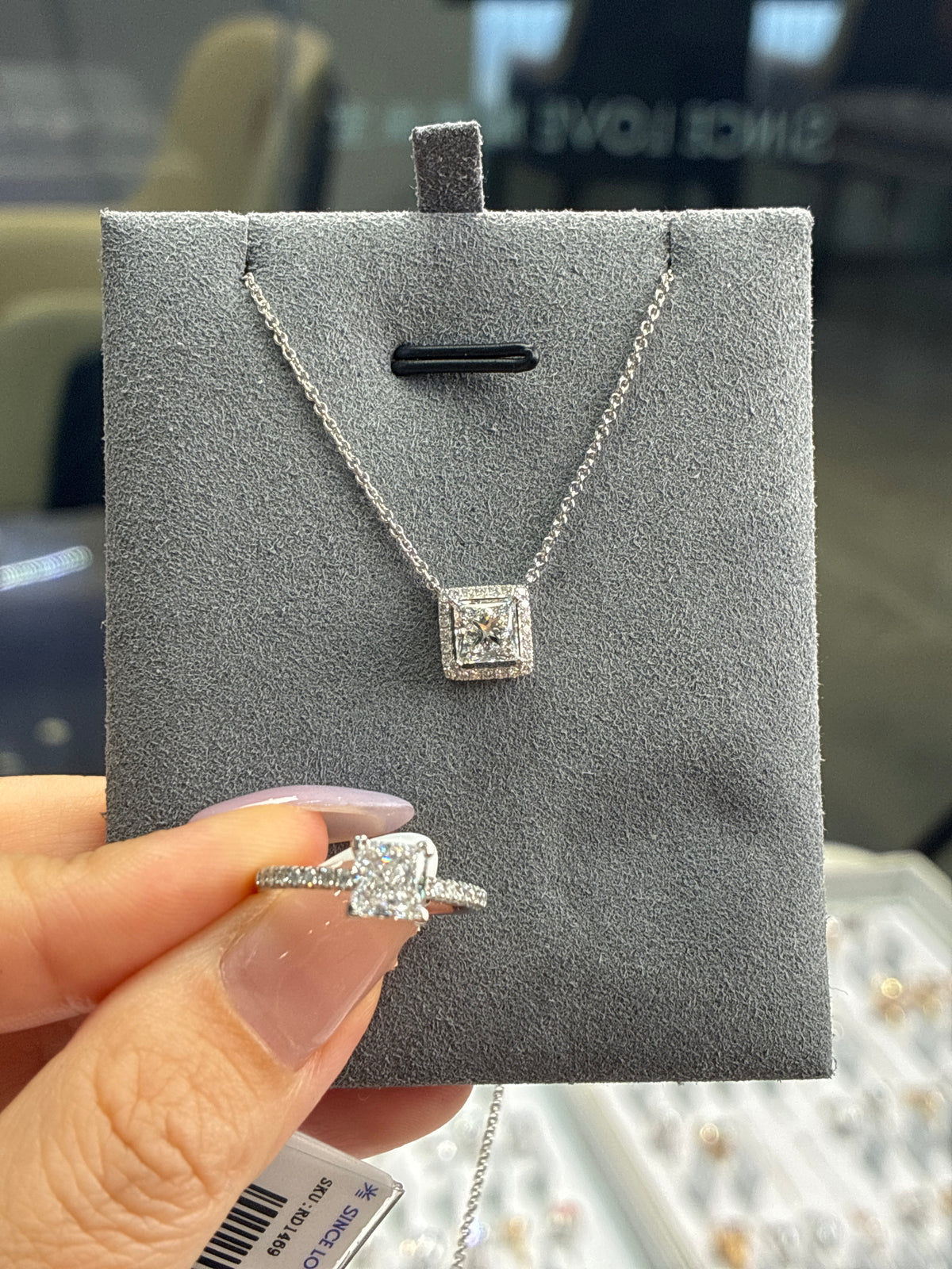 For @ellie.                                    •Full payment for 1ct Princess Engagement ring in 18k white gold and                                                •Deposit for 1ct Princess pendant in 18k white gold, E/VVS2