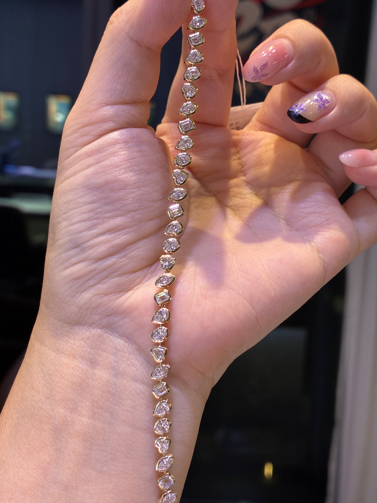 For Jc, Deposit for Bezel Mixed-shape tennis bracelets, each diamond 0.15ct, total 4.9ct , DE color, VS-VVS clarity, One piece for 6.3inches, one piece for 7.5inches, IGI certifications