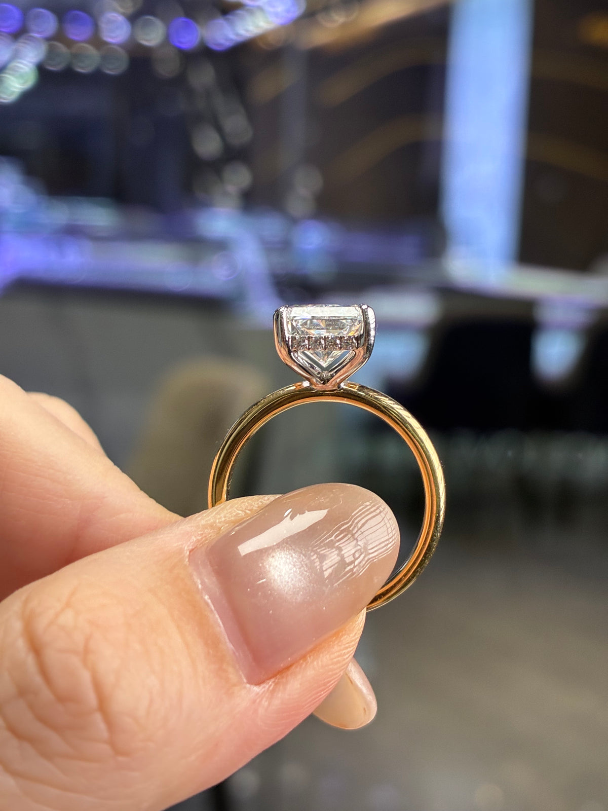Deposit for Seraphina, 14K solid yellow gold solitaire ring, 3carat radiant, D/VVS2, with 0.147ct hidden halo