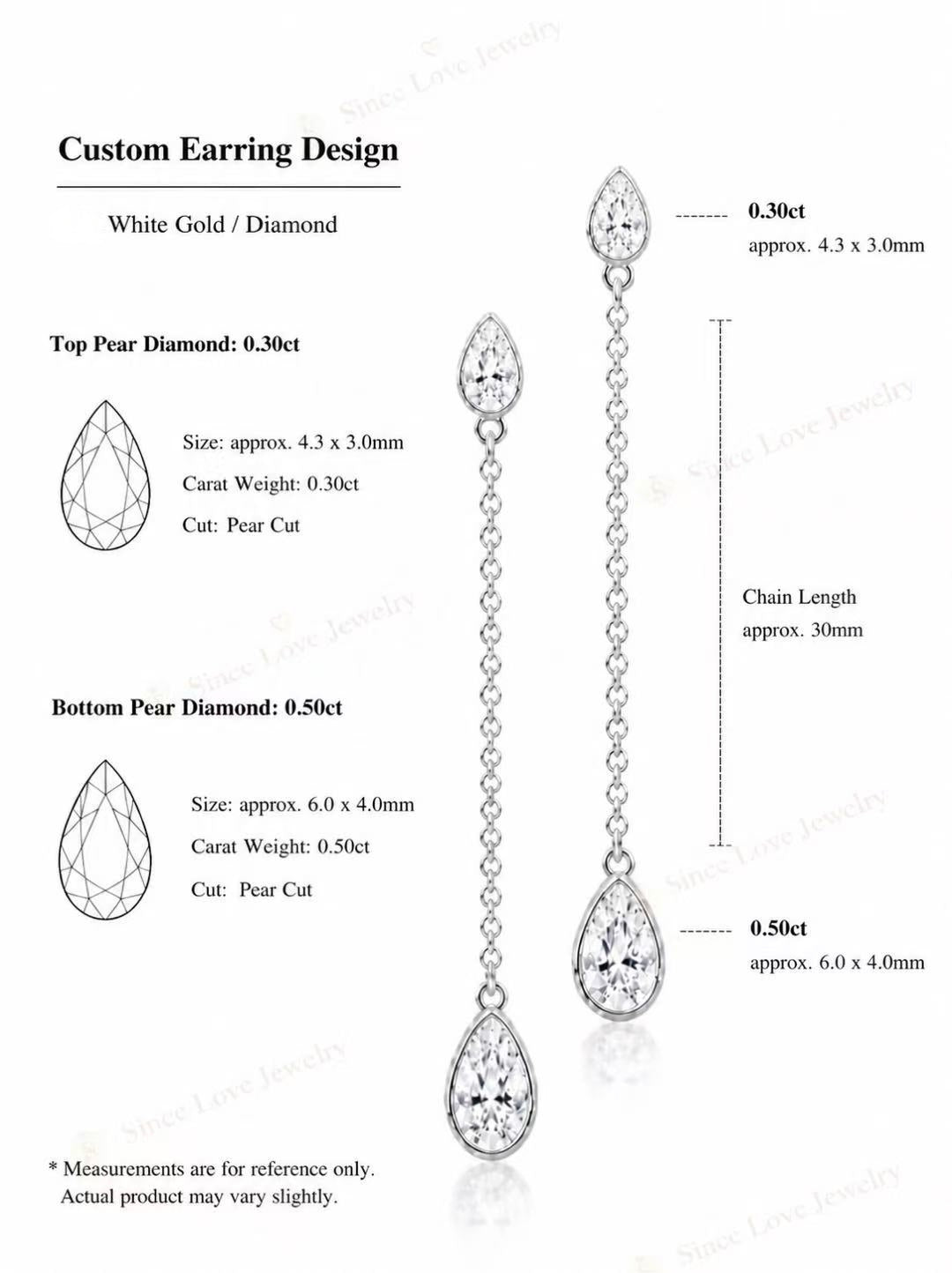 For Nidia, Retaining for Pear Dangle Earrings, total 1.6ct, DE/VS-VVS