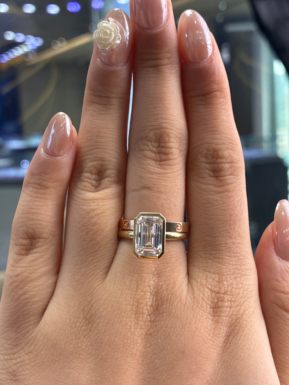 Deposit for Marisa, 14k rose gold, 3ct emerald main stone, E/VS1