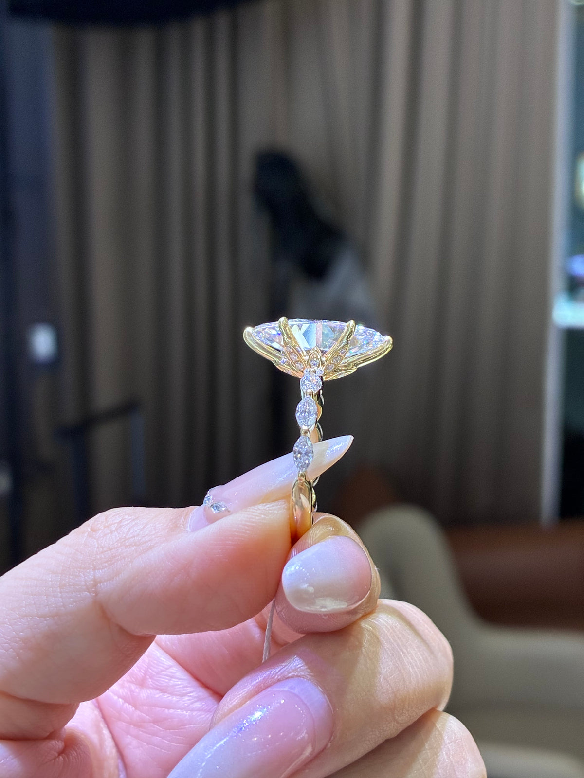 Final payment for Roderique, 5.02ct Moval + 1.062ct marquise sidestones lab Diamond Ring, 14k white gold